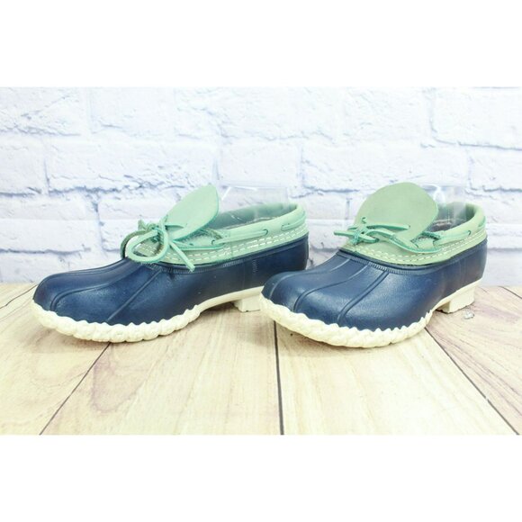 LL Bean Low Duck Boots Blue Rubber Moccasin Slip-on Size 7 M Unlined - Picture 2 of 10